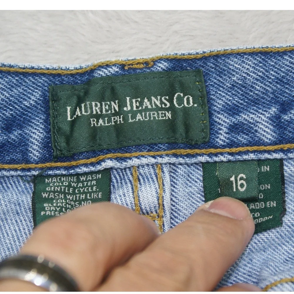 VTG Lauren Jeans Co Green Label High Rise Tapered Mom Jeans Light Wash Size 16